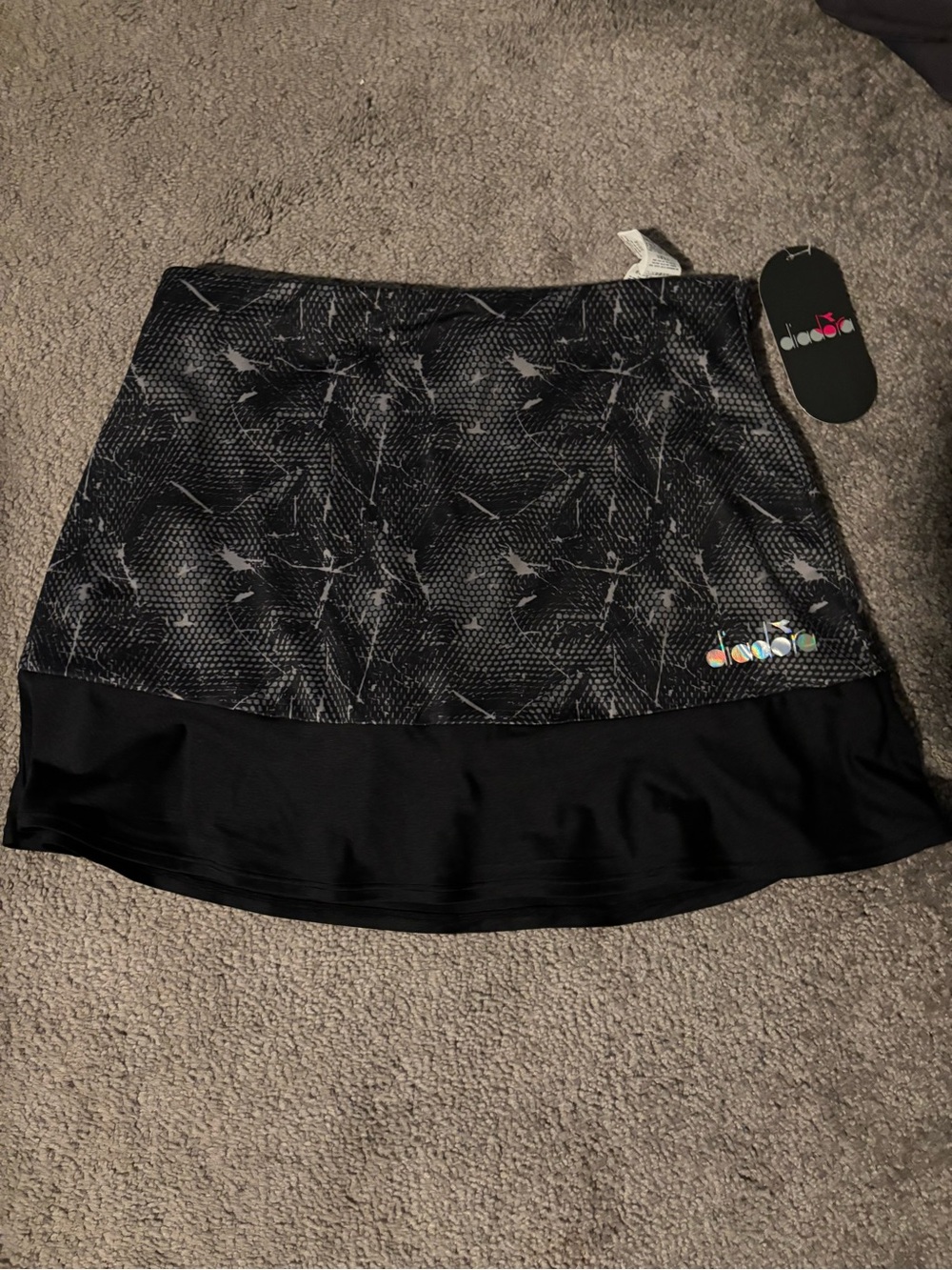Diadora Black Printed Athletic Skirt with Subtle Logo
